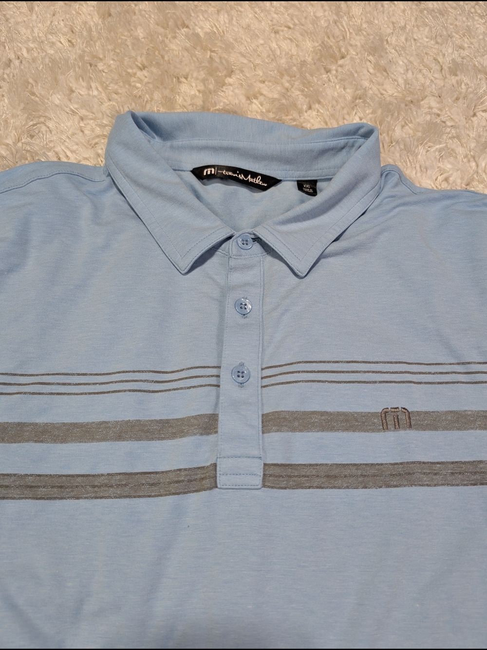 Travis Mathew Light Blue Polo with Gray Stripes